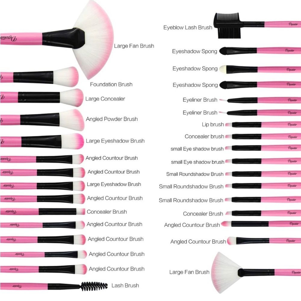32 pc Pink Makeup Brush Set - Picture 2 of 6